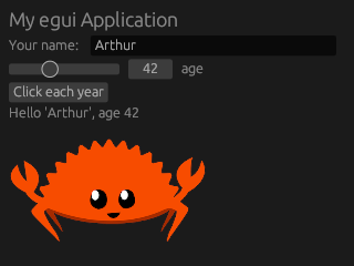 Screenshot of a simple application with a slider and a picture of Ferris the crab.